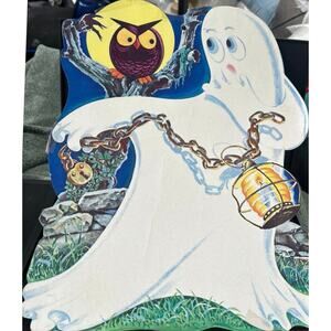c1960s Halloween Ghost Owl Dennison Die-cut Wall Hanging Halloween Decor